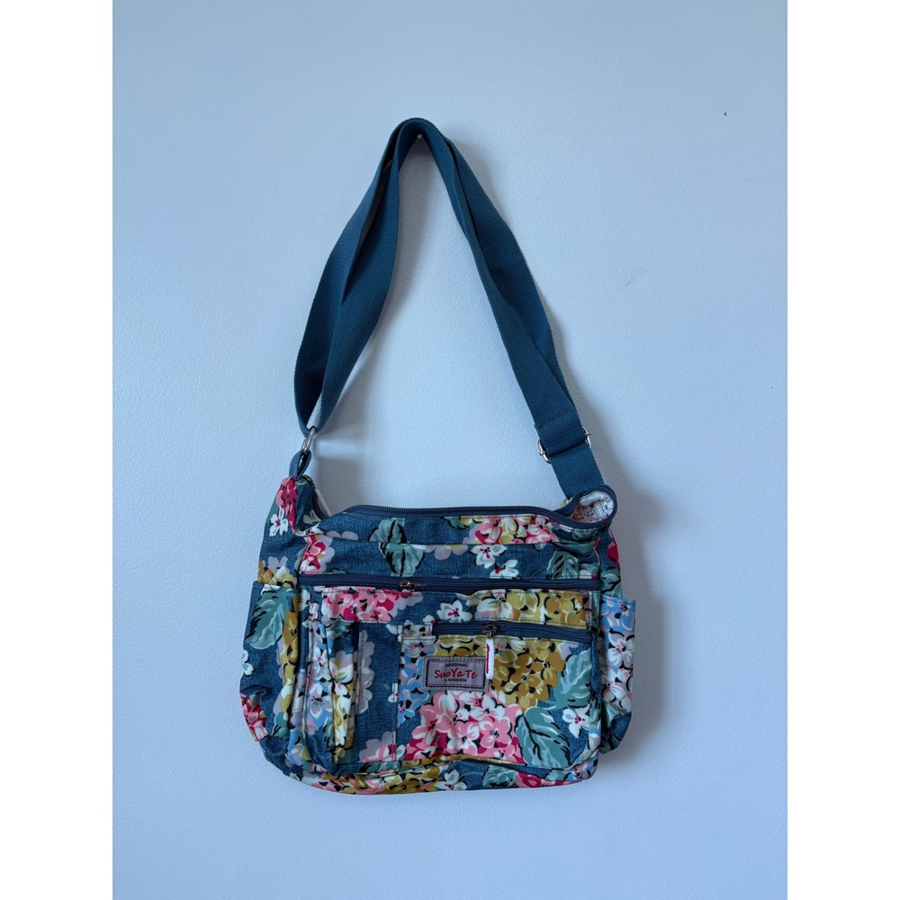Original Suo Ya Te London Crossbody Bag – Blue Floral Print – Great Condition - Picture 1 of 5